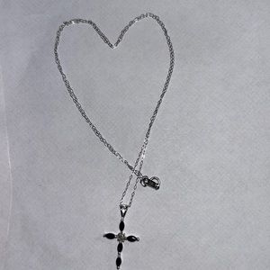NWOT 10K White Gold Diamond and Sapphire Cross Necklace w/Pendant